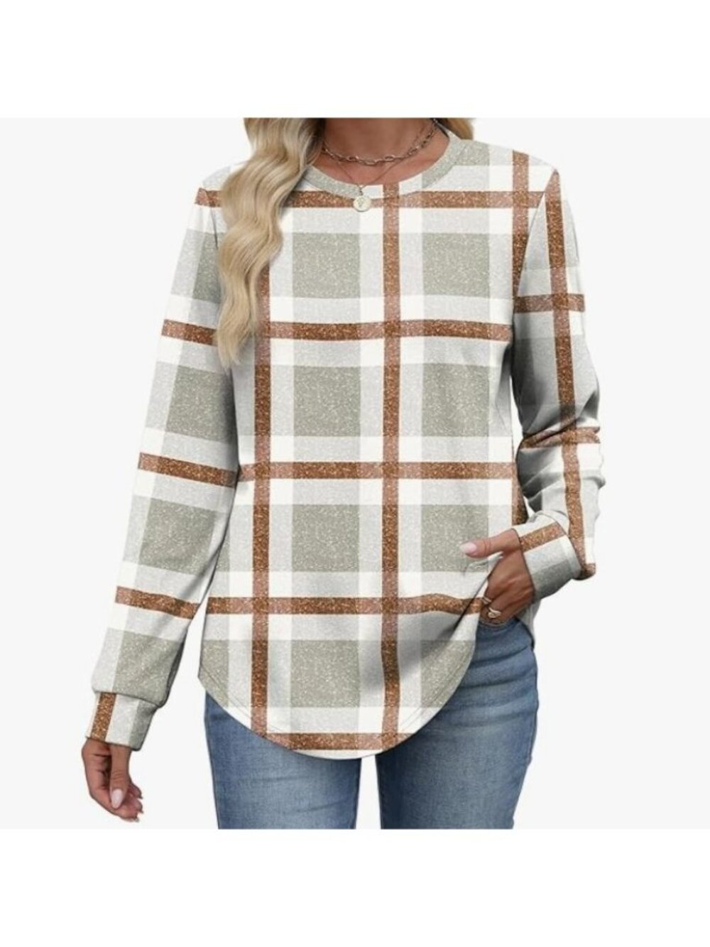 Wiholl Plaid Long Sleeve Shirt Medium Brown Gray New Casual Soft Warm
